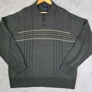Dockers Mens XL Green Striped Knit Collared Quarter Button Sweater Grandpacore